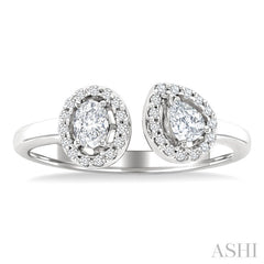 3/8 Ctw Toi Et Moi Pear, Oval and Round Cut Diamond Open Fashion Ring in 14K White Gold