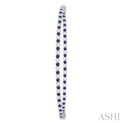 1.6 MM Sapphire and Alternating 1 1/2 Ctw Round Cut Inside-Out Diamond Precious Hoop Earrings in 14K White Gold
