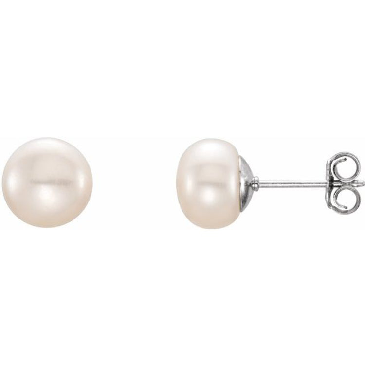 Sterling Silver 7-8 mm Cultured White Freshwater Button Pearl Earrings