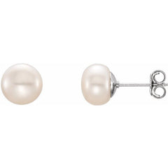 Sterling Silver 7-8 mm Cultured White Freshwater Button Pearl Earrings
