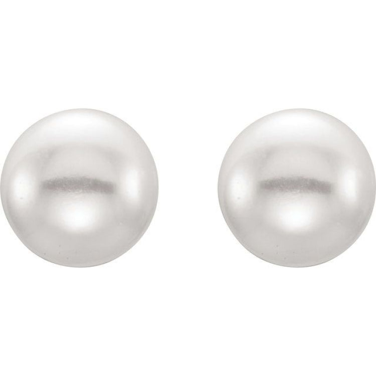 Sterling Silver 7-8 mm Cultured White Freshwater Button Pearl Earrings
