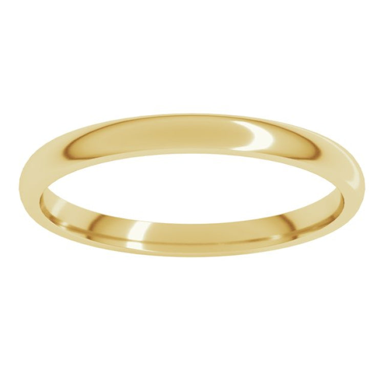 14K Yellow Gold 2 mm Lightweight Comfort-Fit Half Round Band Size 7.5