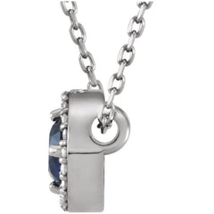 14K White Gold Natural Blue Sapphire & .05 CTW Natural Diamond Halo-Style 16" Necklace