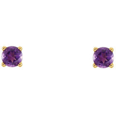 14K Yellow Gold Imitation Amethyst Youth Earrings