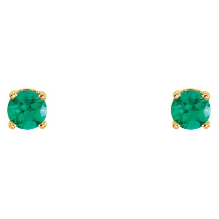 14K Yellow Gold Imitation Emerald Youth Earrings