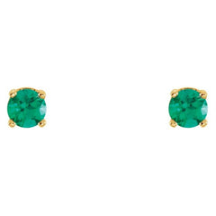 14K Yellow Gold Imitation Emerald Youth Earrings