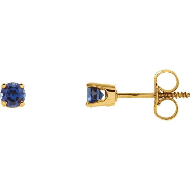 14K Yellow Gold Imitation Blue Sapphire Youth Earrings