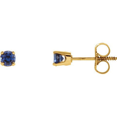14K Yellow Gold Imitation Blue Sapphire Youth Earrings