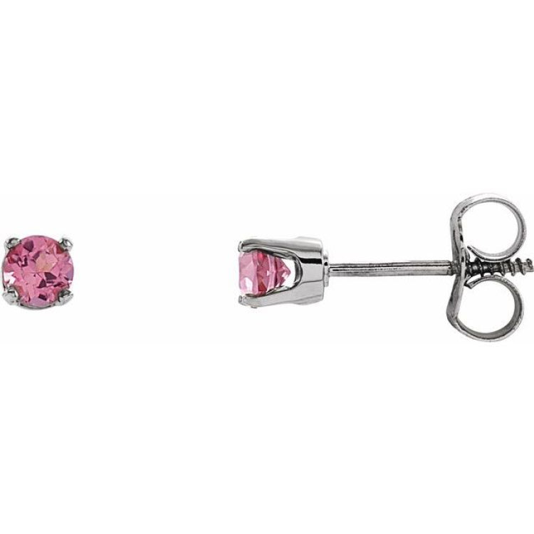 14K White Gold Imitation Pink Tourmaline Youth Earrings