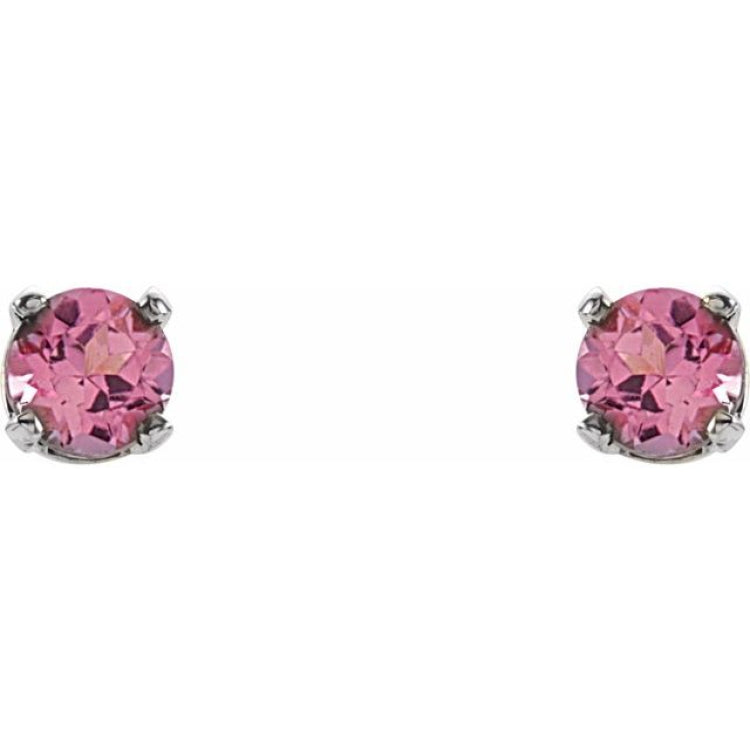 14K White Gold Imitation Pink Tourmaline Youth Earrings