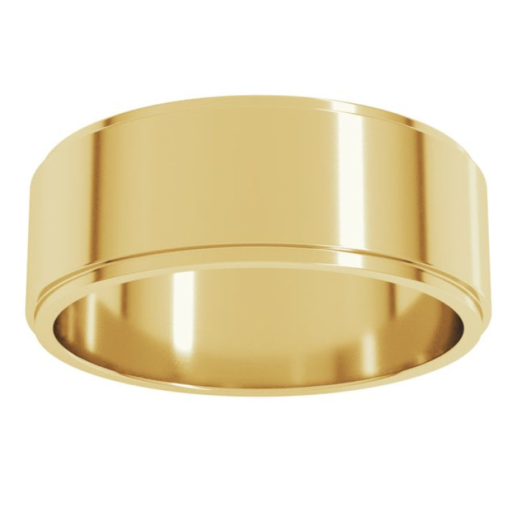 14K Yellow Gold 7 mm Stepped-Edge Flat Band Size 8