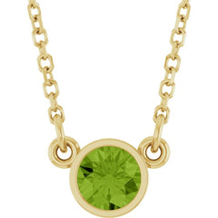 14K Yellow Gold Natural Peridot Solitaire 16" Necklace