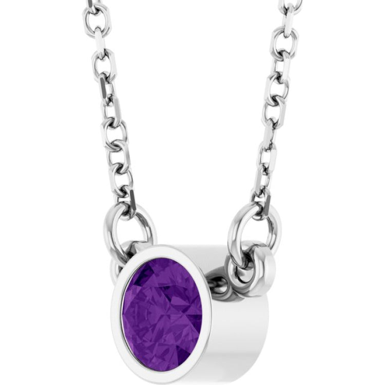 14K White Gold Natural Amethyst Solitaire 16" Necklace