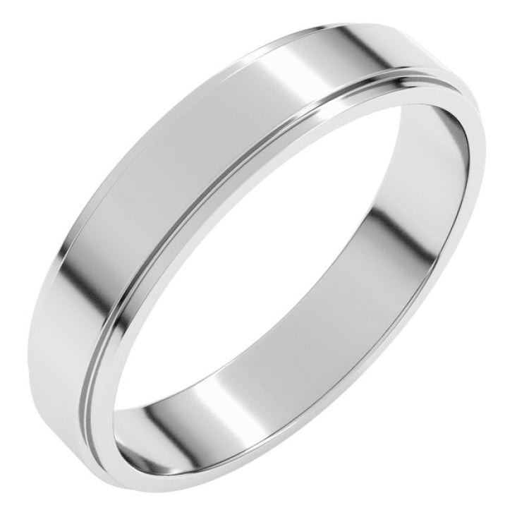 14K White Gold 4 mm Stepped-Edge Flat Band Size 10