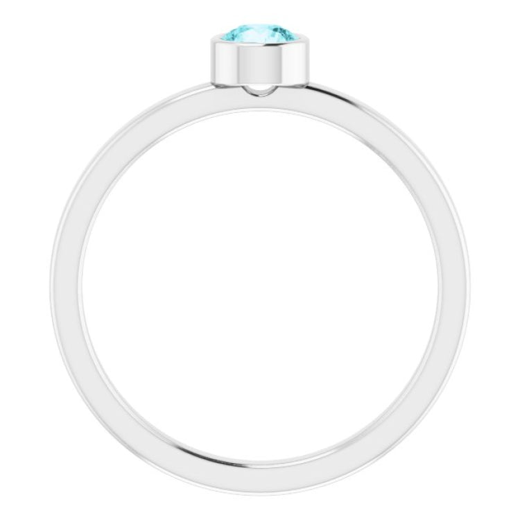14K White Gold 4 mm Natural Blue Zircon Ring