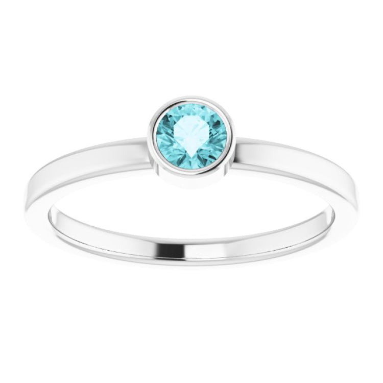 14K White Gold 4 mm Natural Blue Zircon Ring