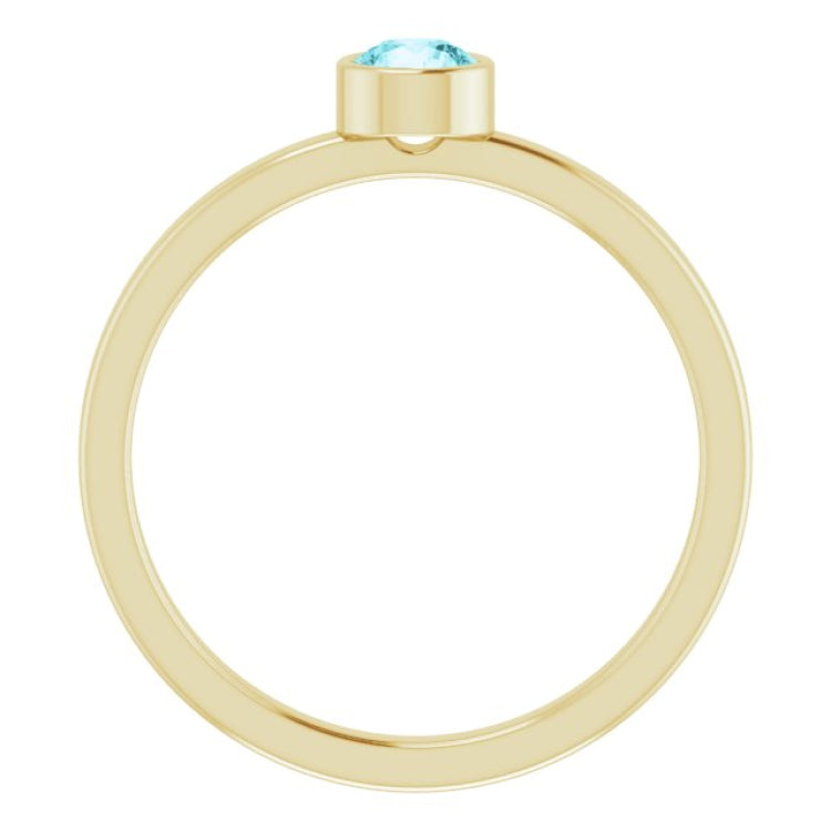 14K Yellow Gold 4 mm Natural Blue Zircon Ring