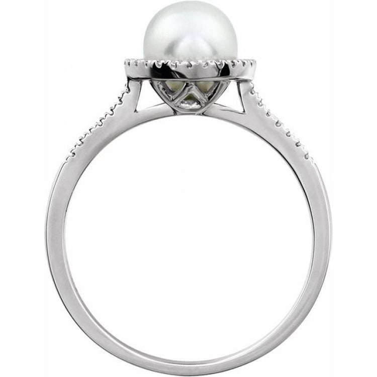 Sterling Silver Cultured White Freshwater Pearl & .01 CTW Natural Diamond Ring