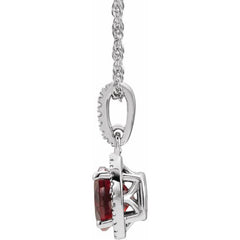 Sterling Silver Natural Mozambique Garnet and .01 CTW Natural Diamond 18" Necklace