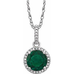 Sterling Silver Lab-Grown Emerald & .01 CTW Natural Diamond 18" Necklace
