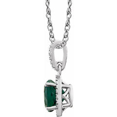 Sterling Silver Lab-Grown Emerald & .01 CTW Natural Diamond 18" Necklace