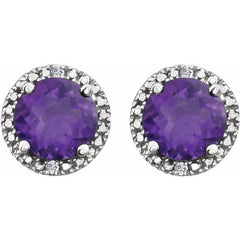 Sterling Silver Natural Amethyst & .01 CTW Natural Diamond Earrings