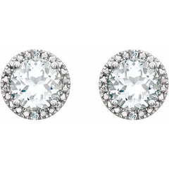 Sterling Silver Lab-Grown White Sapphire & .01 CTW Natural Diamond Earrings