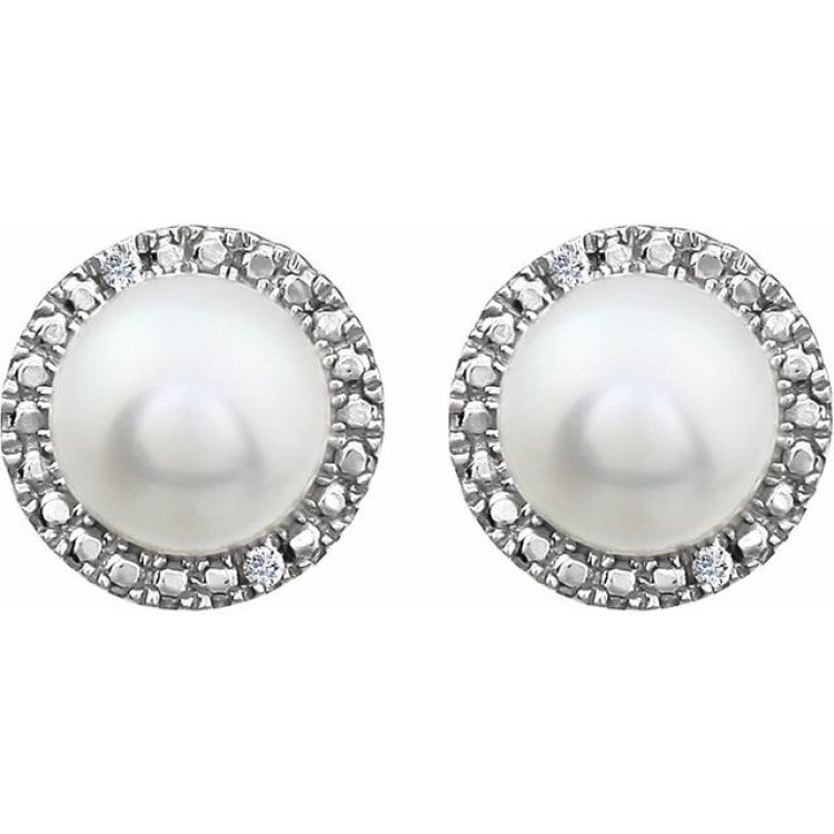 Sterling Silver Cultured White Freshwater Pearl & .01 CTW Natural Diamond Earrings