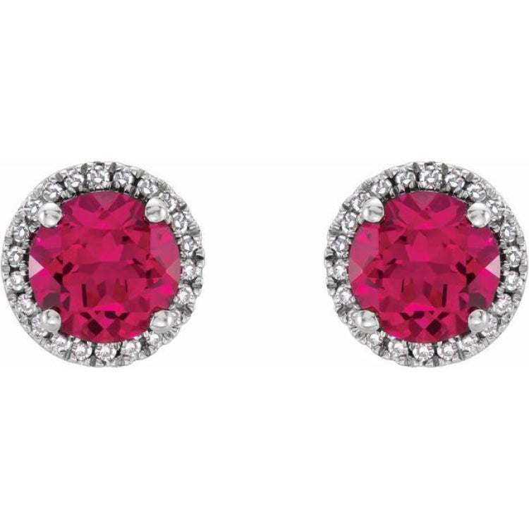 Sterling Silver Lab-Grown Ruby & .01 CTW Natural Diamond Earrings