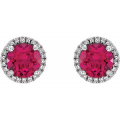 Sterling Silver Lab-Grown Ruby & .01 CTW Natural Diamond Earrings