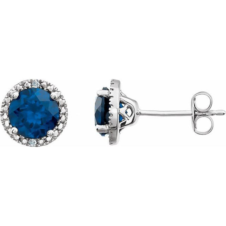 Sterling Silver Lab-Grown Blue Sapphire & .01 CTW Natural Diamond Earrings