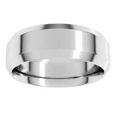 14K White Gold 7 mm Beveled-Edge Comfort-Fit Flat Band Size 10