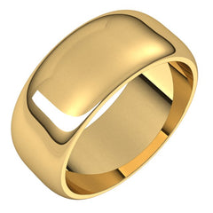 14K Yellow Gold 8 mm Half Round Band Size 9