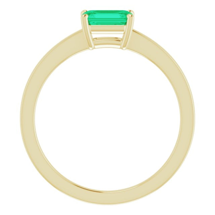 14K Yellow Gold Lab-Grown Emerald Ring