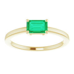 14K Yellow Gold Lab-Grown Emerald Ring