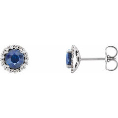 14K White Gold 5 mm Natural Blue Sapphire & 1/8 CTW Natural Diamond Earrings