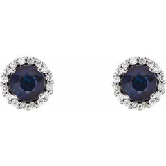 14K White Gold 5 mm Natural Blue Sapphire & 1/8 CTW Natural Diamond Earrings