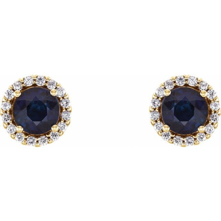 14K Yellow Gold 5 mm Natural Blue Sapphire & 1/8 CTW Natural Diamond Earrings