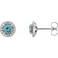 14K White Gold 5 mm Natural Aquamarine & 1/8 CTW Natural Diamond Earrings
