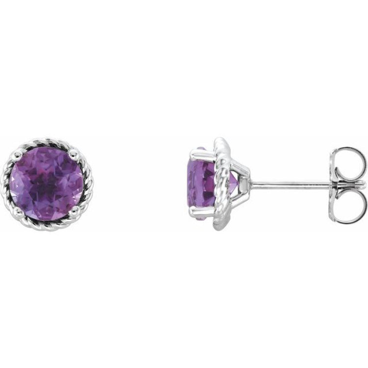 14K White Gold Amethyst Rope Earrings