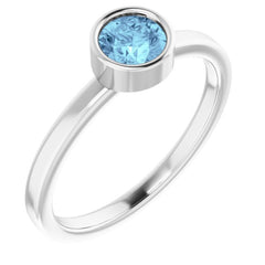 14K White Gold 5 mm Natural Aquamarine Ring