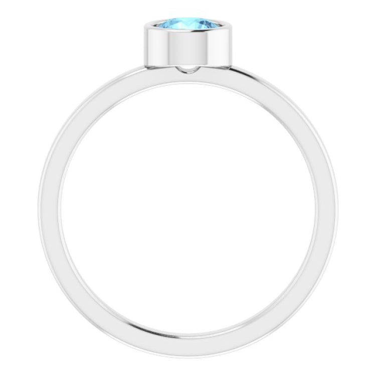 14K White Gold 5 mm Natural Aquamarine Ring