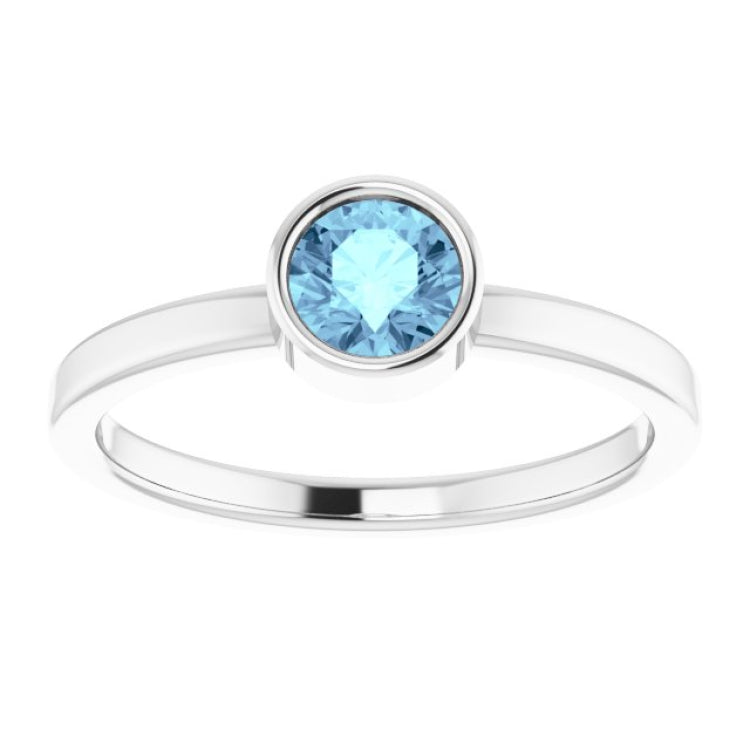 14K White Gold 5 mm Natural Aquamarine Ring