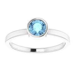 14K White Gold 5 mm Natural Aquamarine Ring