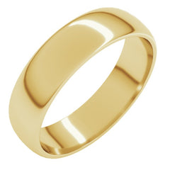 14K Yellow Gold 5 mm Lightweight Half Round Band Size 8.5