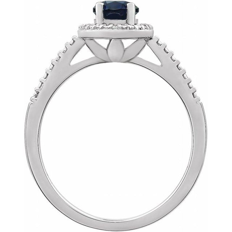 Sterling Silver Lab-Grown Blue Sapphire & .01 CTW Natural Diamond Ring