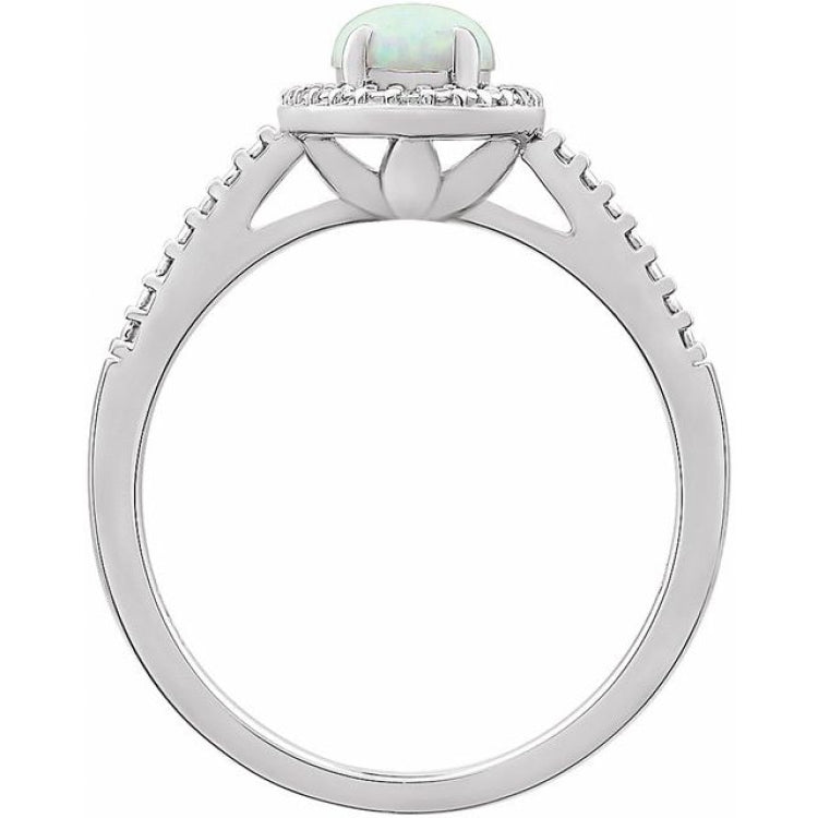 Sterling Silver Lab-Grown Opal & .01 CTW Natural Diamond Ring