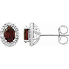 Sterling Silver Natural Mozambique Garnet & .025 CTW Natural Diamond Earrings