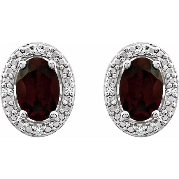 Sterling Silver Natural Mozambique Garnet & .025 CTW Natural Diamond Earrings