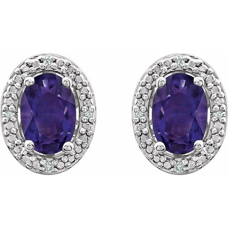 Sterling Silver Natural Amethyst & .025 CTW Natural Diamond Earrings
